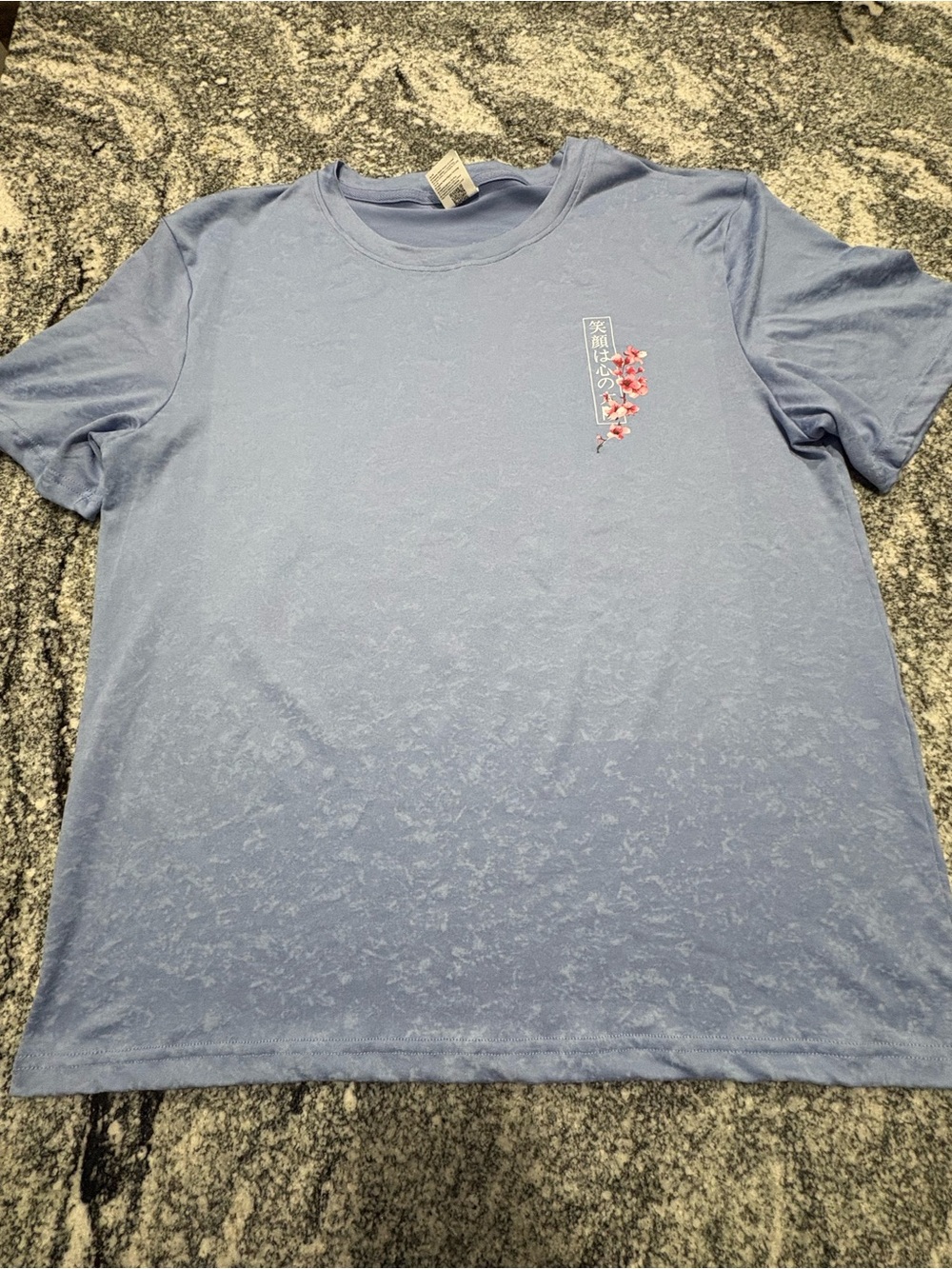 Light Blue Men's Crewneck T‑Shirt with Cherry Blossom Accent